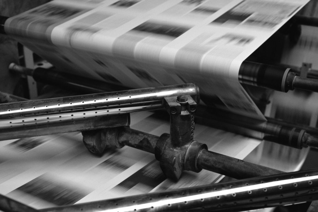 A running printing machine on a printing press